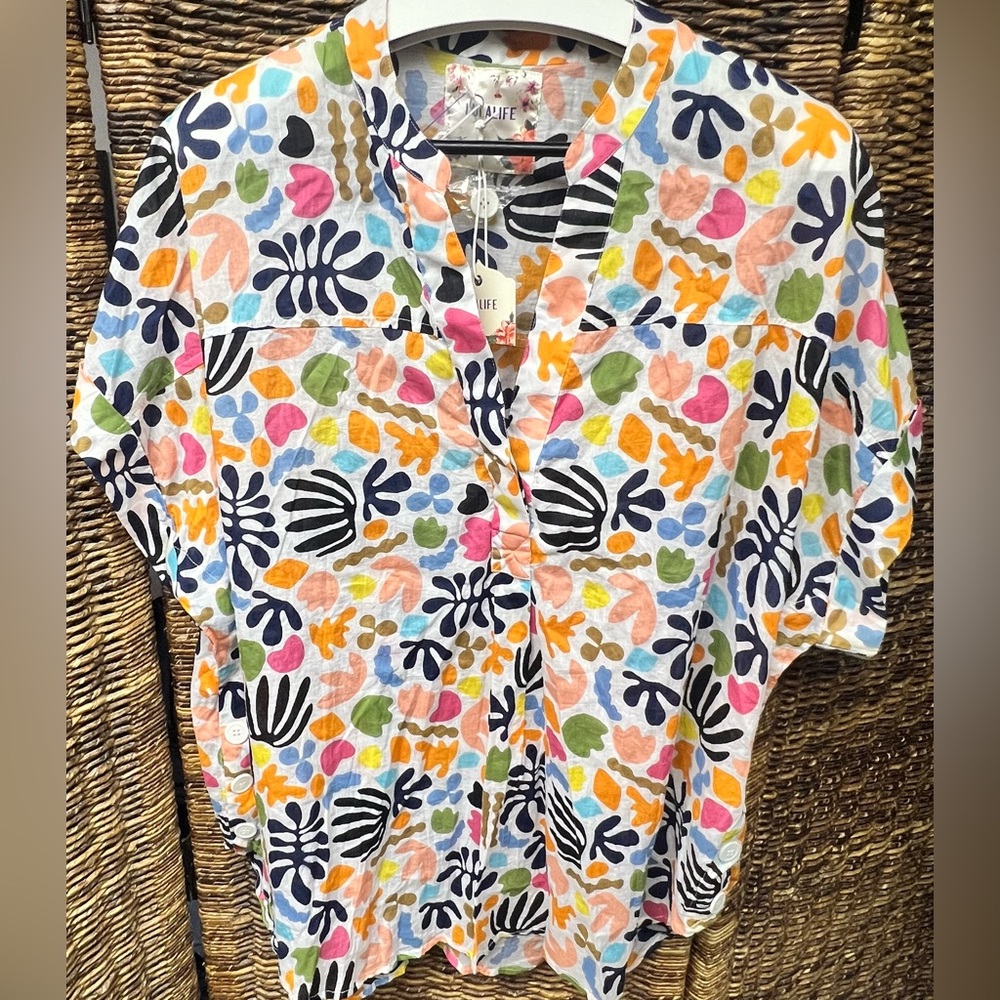 Lulalife- New with tags- Vibrant‎ Multicolor Patterned Shirt, 2X